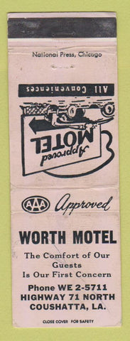 Matchbook Cover - Worth Motel Coushatta LA WEAR
