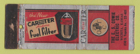 Matchbook Cover - Carburetor Fuel Filter ES Cowie Electric Wichita KS WORN