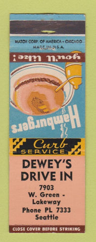 Matchbook Cover - Dewey's Drive In Seattle WA