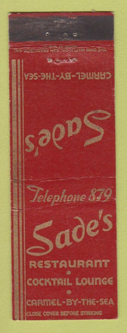 Matchbook Cover - Sade's Restaurant Carmel by the Sea CA