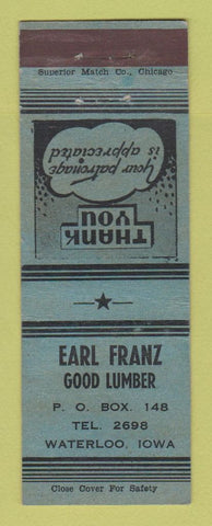 Matchbook Cover - Earl Franz Lumber Waterloo IA POOR BACK