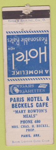 Matchbook Cover - Paris Hotel Beckels Cafe Paris AR WORN
