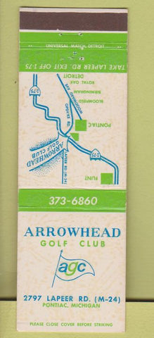 Matchbook Cover - Arrowhead Golf Club Pontiac MI