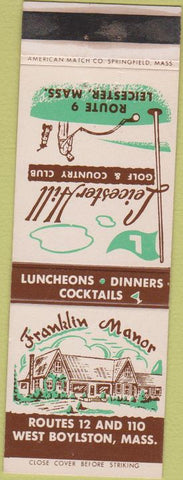 Matchbook Cover - Leicester Hill Golf  and  Country Club MA