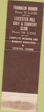 Matchbook Cover - Leicester Hill Golf  and  Country Club MA