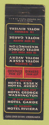 Matchbook Cover - Hotels Boston MA New York City New Haven Newark WEAR