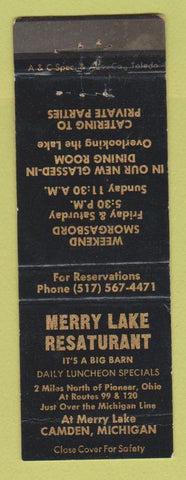Matchbook Cover - Merry Lake Restaurant Camden MI WEAR