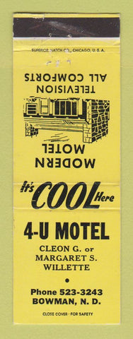 Matchbook Cover - 4U Motel Bowman ND WEAR