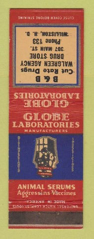 Matchbook Cover - Globe Laboratories B&B Drug Walgreens Williston ND