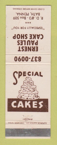 Matchbook Cover - Ernest Paules Cake Shop Bath PA WEAR