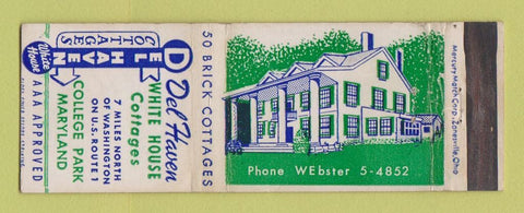 Matchbook Cover - Del Haven White House Cottages College Park MD