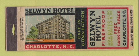 Matchbook Cover - Selwyn Hotel Charlotte NC POOR STRIKER