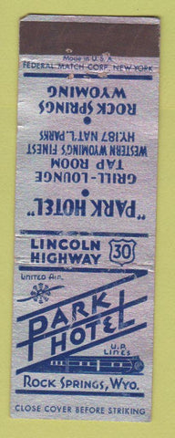 Matchbook Cover - Park Hotel Rock Springs WY WEAR
