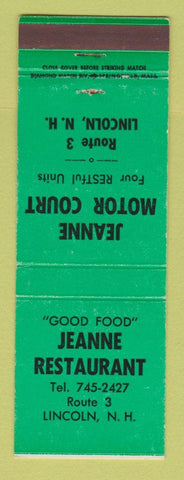 Matchbook Cover - Jeanne Motor Court Restaurant Lincoln NH