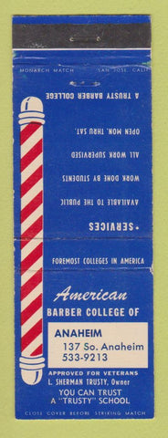 Matchbook Cover - American Barber College Anaheim CA