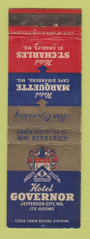 Matchbook Cover - Hotel Governor Marquette Jefferson City MO Cape Girardeau