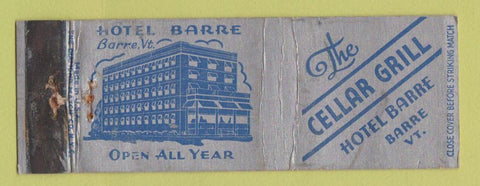 Matchbook Cover - Hotel Barre VT Cellar Grill WEAR