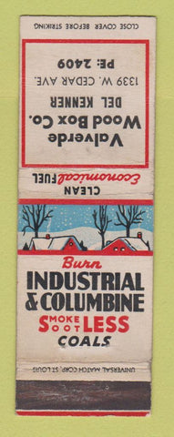 Matchbook Cover - Valverde Wood Box Company Coal