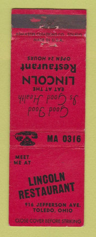 Matchbook Cover - Lincoln Restaurant Toledo OH WEAR