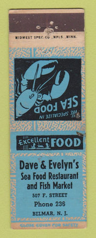 Matchbook Cover - Dave & Evelyn's Restaurant Belmar NJ WEAR