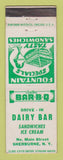 Matchbook Cover - Drive In Dairy Bar Sherburne NY
