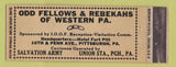 Matchbook Cover - Odd Fellows Rebekahs Pittsburgh PA WHITE