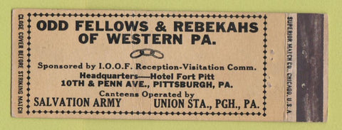 Matchbook Cover - Odd Fellows Rebekahs Pittsburgh PA WHITE