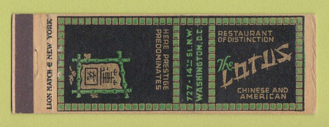 Matchbook Cover - Lotus Chinese Restaurant Washington DC