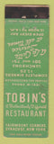 Matchbook Cover - Tobin's Restaurant Syracuse NY WEAR