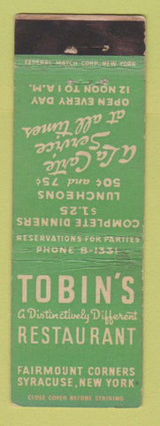 Matchbook Cover - Tobin's Restaurant Syracuse NY WEAR