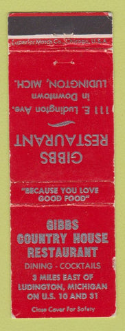 Matchbook Cover - Gibbs Restaurant Ludington MI WEAR