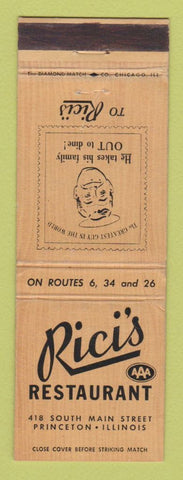 Matchbook Cover - Rici's Restaurant Princeton IL WEAR