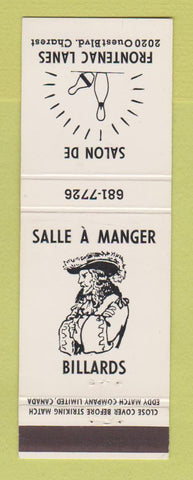 Matchbook Cover - Frontenac Lanes Bowling Billiards QC