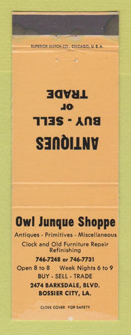 Matchbook Cover - Owl Junque Shoppe Antiques Bossier City LA