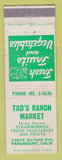 Matchbook Cover - Tad's Ranch Market Paramount CA