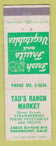 Matchbook Cover - Tad's Ranch Market Paramount CA
