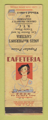 Matchbook Cover - Angus McPherson's Cafeteria New York City deco girliee WEAR