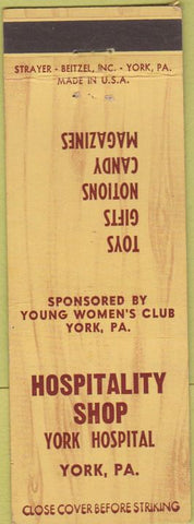 Matchbook Cover - Hospitality Shop York Hospital York PA