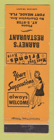 Matchbook Cover - Barney's Restaurant Fort Meade FL girlie
