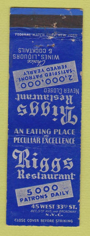 Matchbook Cover - Riggs Restaurant New York City WEAR