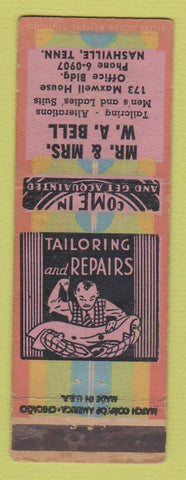 Matchbook Cover - Mr & Mrs WA Bell Nashville TN Tailoring WEAR