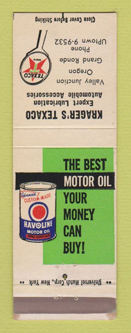 Matchbook Cover - Texaco oil gas Krager's Valley Junction OR