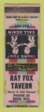 Matchbook Cover - Ray Fox Tavern Eden WI WEAR