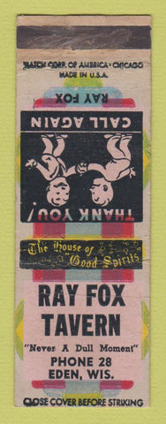 Matchbook Cover - Ray Fox Tavern Eden WI WEAR