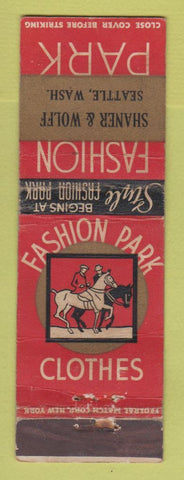 Matchbook Cover - Fashion Park Men's Clothes Wolff Seattle WA FEDERAL LONG WEAR