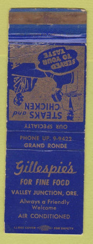 Matchbook Cover - Gillespie Restaurant Valley Junction OR WORN TAPED