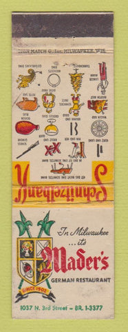 Matchbook Cover - Mader's German Restaurant Milwaukee WI WEAR