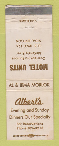 Matchbook Cover - Albert's Restaurant Motel Vida OR WORN