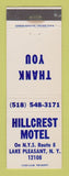 Matchbook Cover - Hillcrest Motel Lake Pleasant NY