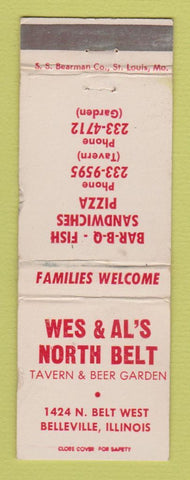 Matchbook Cover - Wes & Al's North Belt Tavern Belleville IL WORN